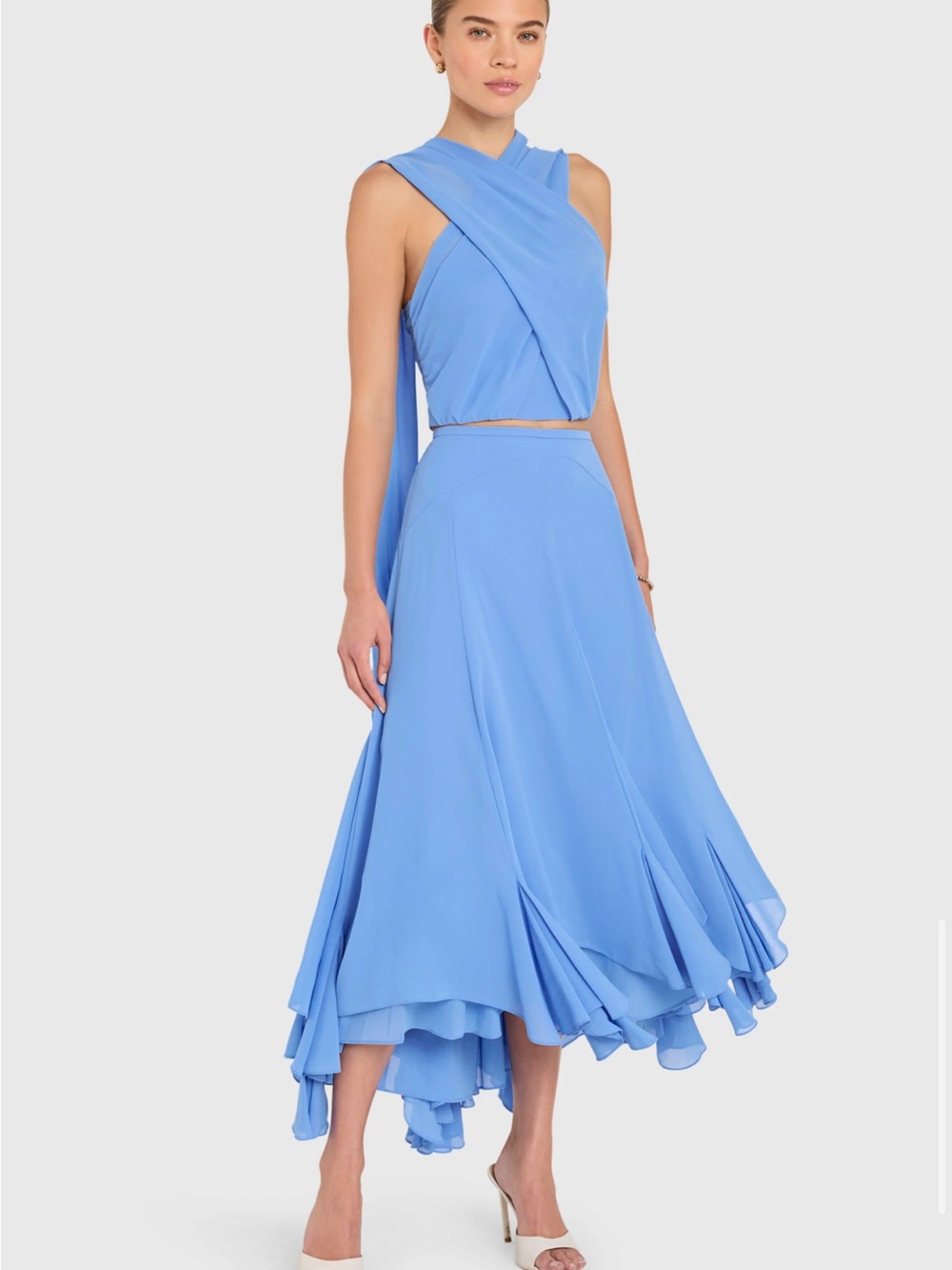Amanda Uprichard set Monterey blue halter top and matching skirt